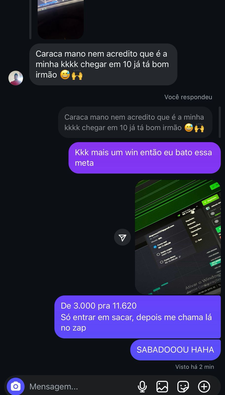 Depoimento 1 - Print de lucro